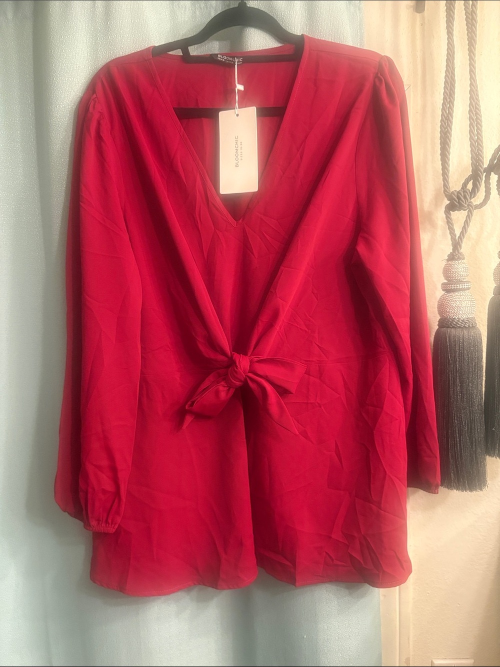 BloomChic Red V-Neck Tie-Front Blouse very soft